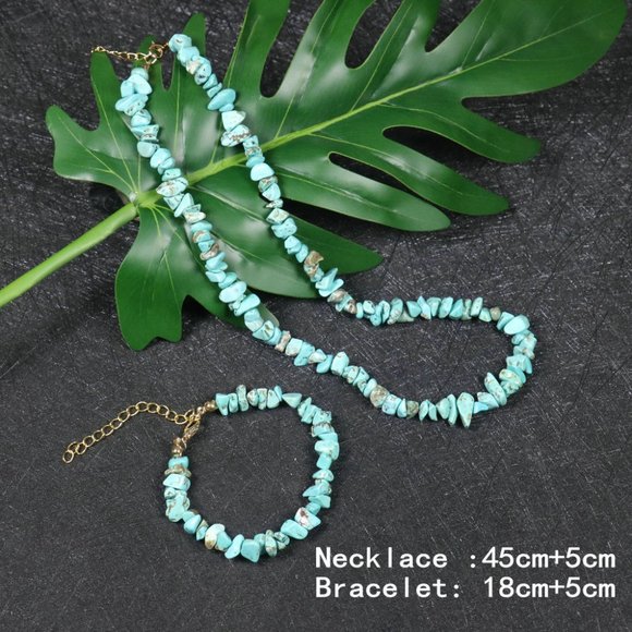 Zara Natural Teal Stone Irregular Bead Bohemia Natural Jewelry Necklace/Bracelet - Picture 4 of 15